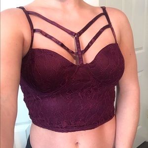 Strappy Burgundy Lace Crop Top